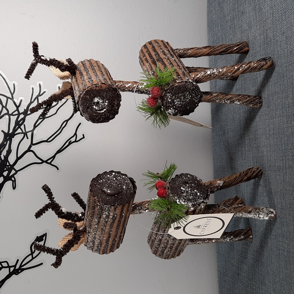 Reindeer Standing Figures Snow Glitter Fun Whimsical Deer Winter Decor Set